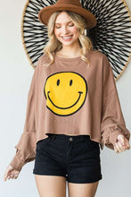 Load image into Gallery viewer, SMILEY FACE LONG SLEEVE CROP TOP
