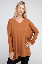 Load image into Gallery viewer, Dolman Long Sleeve V-Neck Side Slit Hi-Low Hem Top

