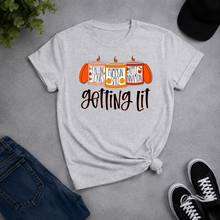 Load image into Gallery viewer, Getting Lit fall candle graphic tee with pumpkin spice and apple cinnamon
