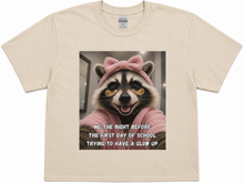 Load image into Gallery viewer, Funny Back to School Raccoon T-Shirt | Glow Up Meme Graphic Tee

