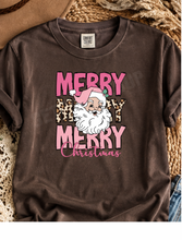 Load image into Gallery viewer, Pink Santa Christmas Graphic Tee | Leopard Holiday Shirt
