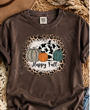 Load image into Gallery viewer, Happy Fall Cow Print Pumpkin Graphic Tee | Leopard Shirt
