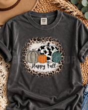 Load image into Gallery viewer, Happy Fall Cow Print Pumpkin Graphic Tee | Leopard Shirt
