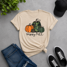 Load image into Gallery viewer, Happy Fall Camo Pumpkin Graphic Tee | Cute Fall Shirt
