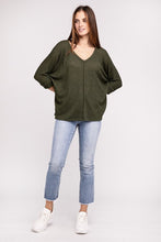 Load image into Gallery viewer, 3/4 Sleeve V-Neck Hi-Low Hem Jacquard Sweater
