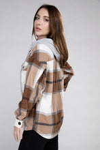 Load image into Gallery viewer, Plaid Drawstring Hooded Fleece Shacket
