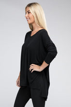 Load image into Gallery viewer, Dolman Long Sleeve V-Neck Side Slit Hi-Low Hem Top
