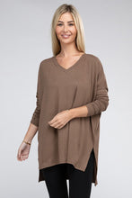 Load image into Gallery viewer, Dolman Long Sleeve V-Neck Side Slit Hi-Low Hem Top
