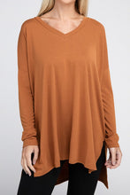 Load image into Gallery viewer, Dolman Long Sleeve V-Neck Side Slit Hi-Low Hem Top
