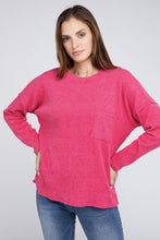 Load image into Gallery viewer, Ribbed Brushed Melange Hacci Sweater with a Pocket
