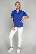 Load image into Gallery viewer, Stand collar blouse with puff sleeve
