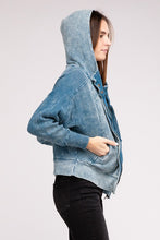 Load image into Gallery viewer, Acid Wash Cotton Waffle Hooded Zip-Up Jacket
