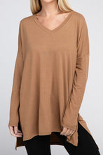 Load image into Gallery viewer, Dolman Long Sleeve V-Neck Side Slit Hi-Low Hem Top
