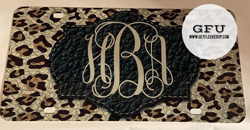 Leather Leopard Monogram Car Tag