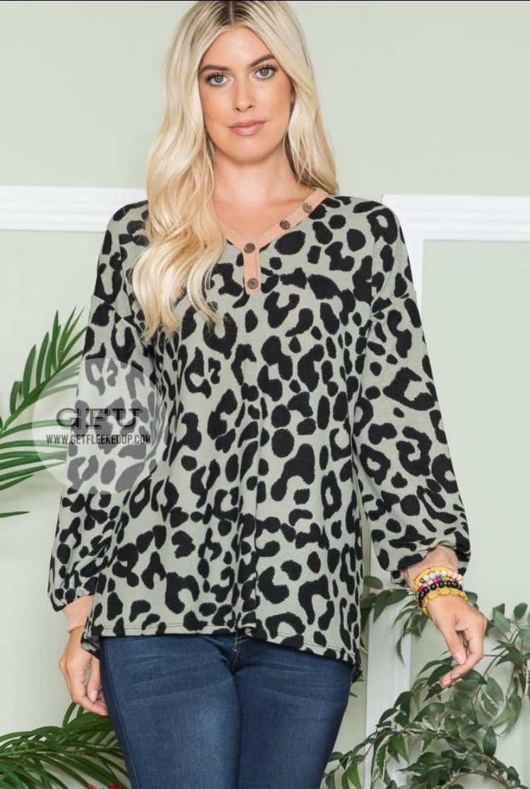 Olive Leopard Long Sleeve Shirt