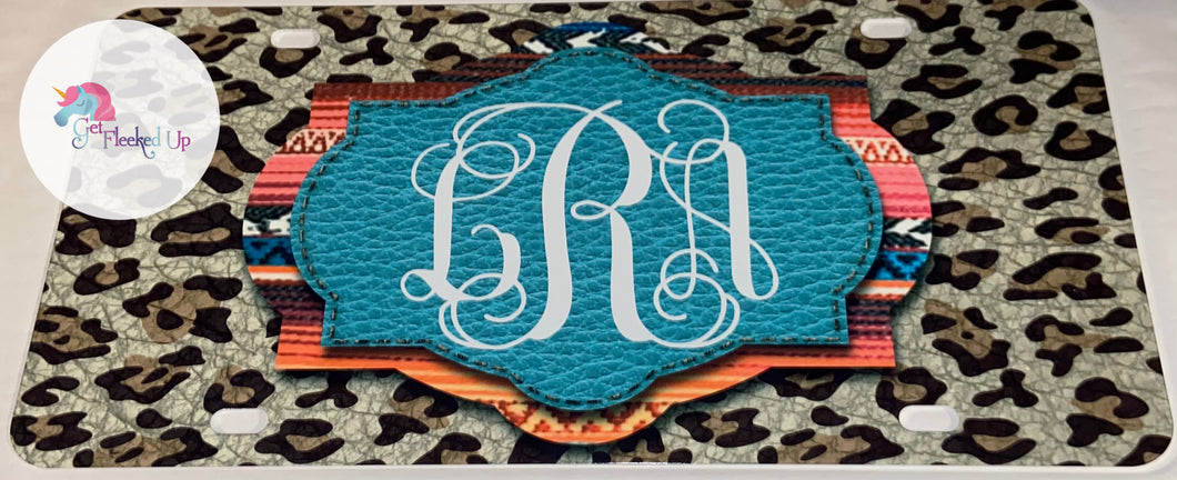 Leopard Serape Monogram Car Tag