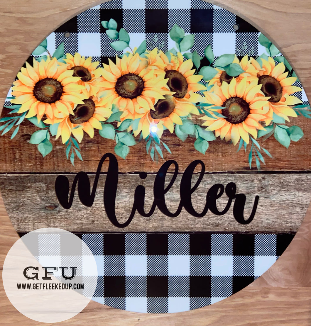 Custom Plaid Sunflower Door Hanger