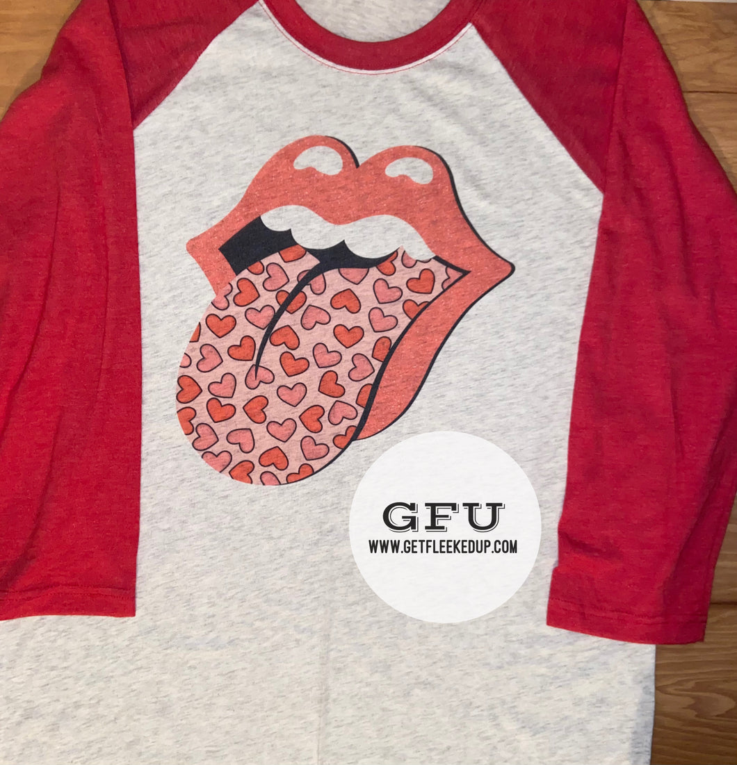 Heart Mouth Raglan with red sleeves