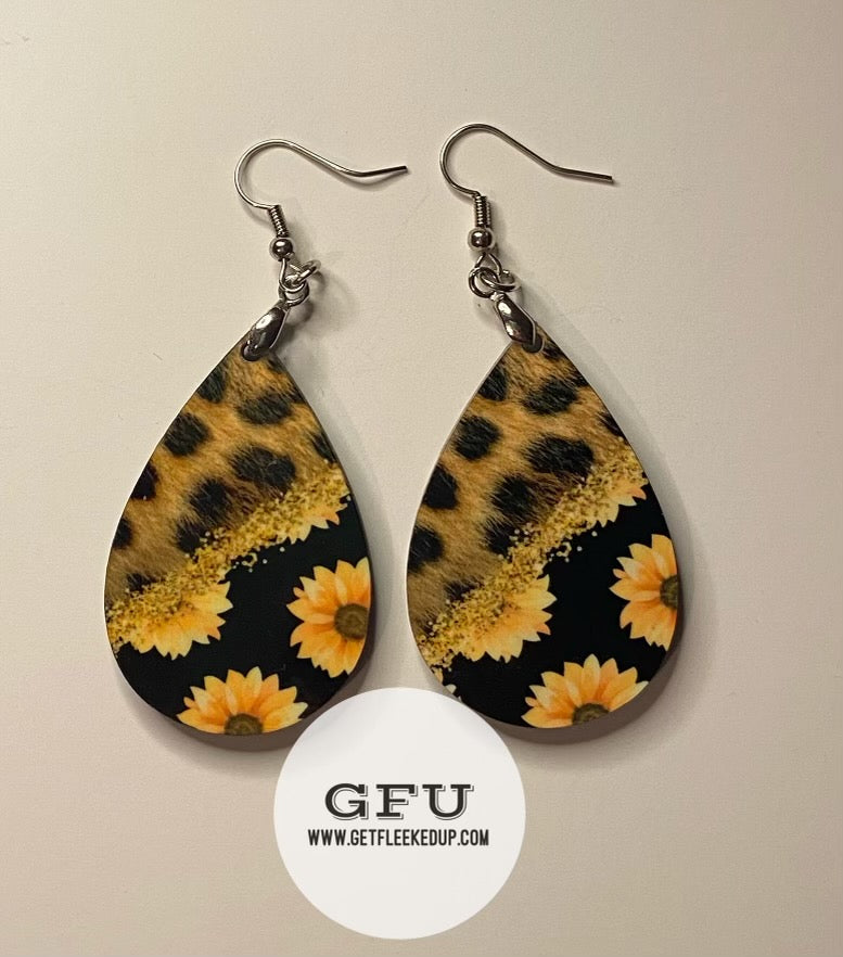 Cheetah and Sunflower Earrings